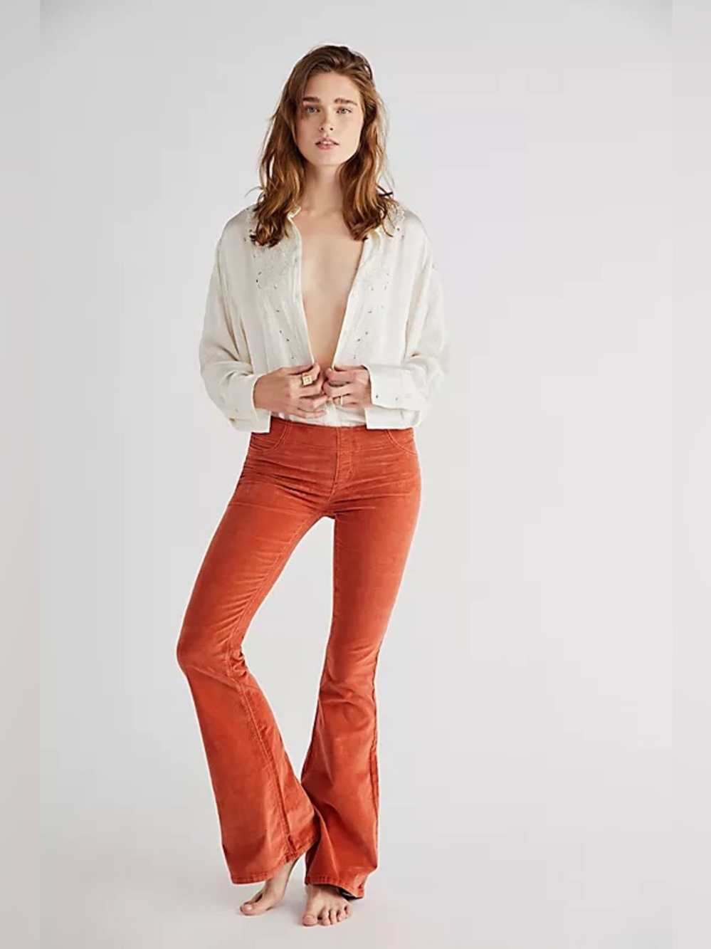 Free People We The Free Penny Pull-On Cord Flare Jeans Pull On Stretch Boho